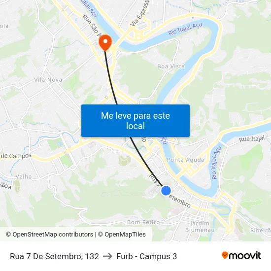 Rua 7 De Setembro, 132 to Furb - Campus 3 map