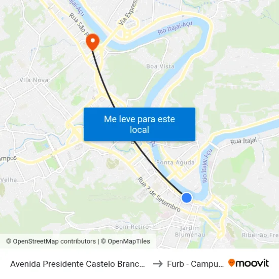 Avenida Presidente Castelo Branco, 504 to Furb - Campus 3 map