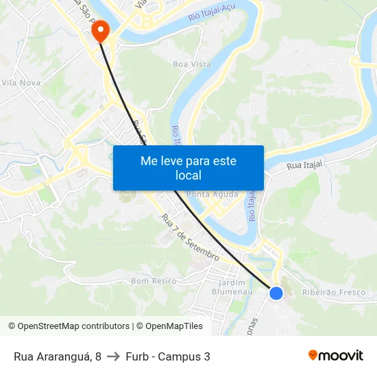 Rua Araranguá, 8 to Furb - Campus 3 map