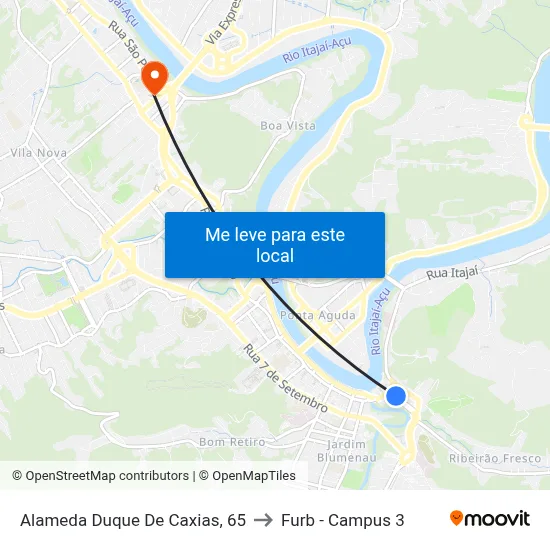 Alameda Duque De Caxias, 65 to Furb - Campus 3 map