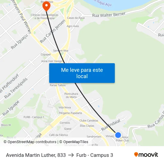 Avenida Martin Luther, 833 to Furb - Campus 3 map
