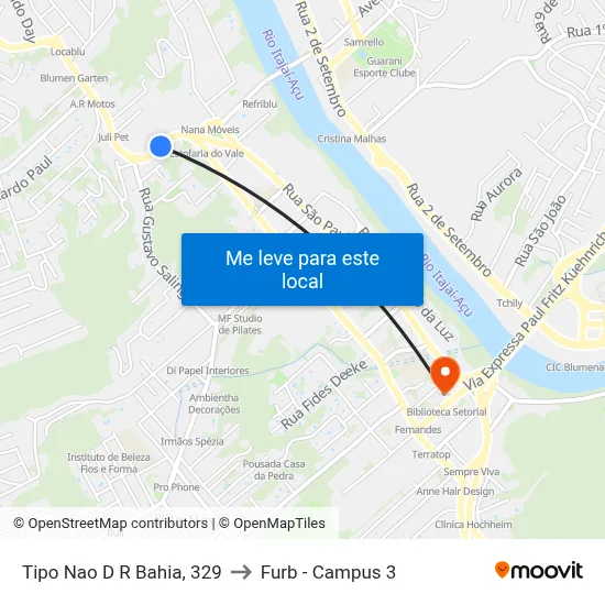 Tipo Nao D R Bahia, 329 to Furb - Campus 3 map