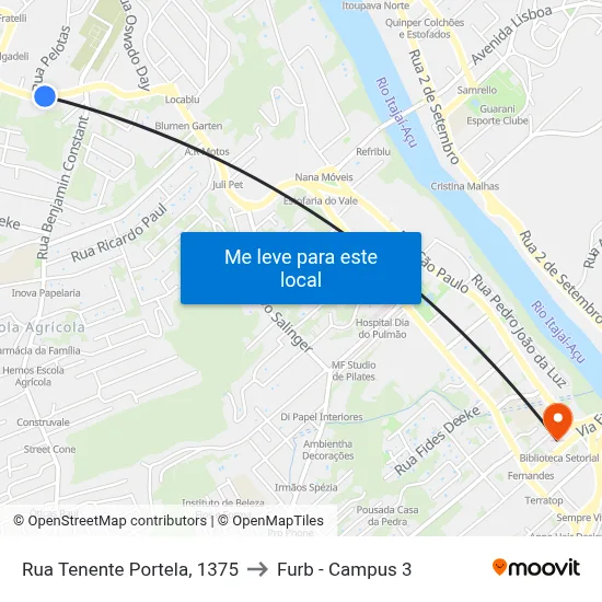 Rua Tenente Portela, 1375 to Furb - Campus 3 map