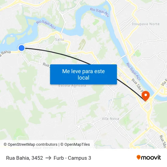 Rua Bahia, 3452 to Furb - Campus 3 map