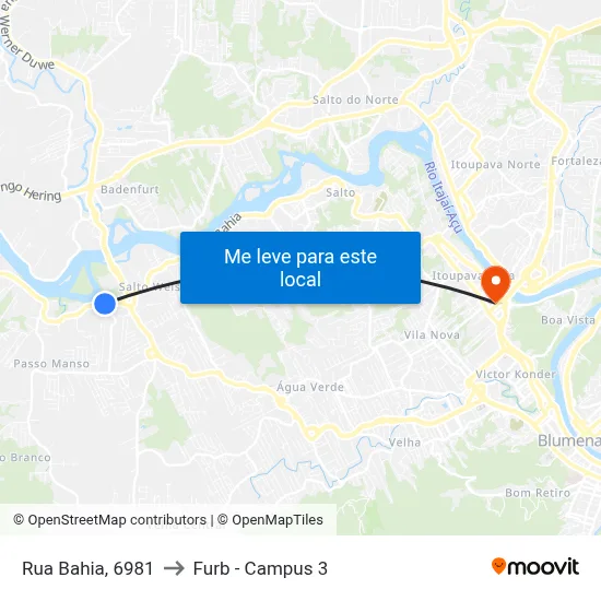 Rua Bahia, 6981 to Furb - Campus 3 map