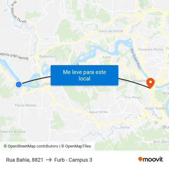 Rua Bahia, 8821 to Furb - Campus 3 map