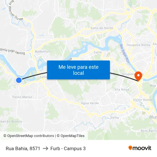 Rua Bahia, 8571 to Furb - Campus 3 map