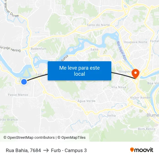 Rua Bahia, 7684 to Furb - Campus 3 map