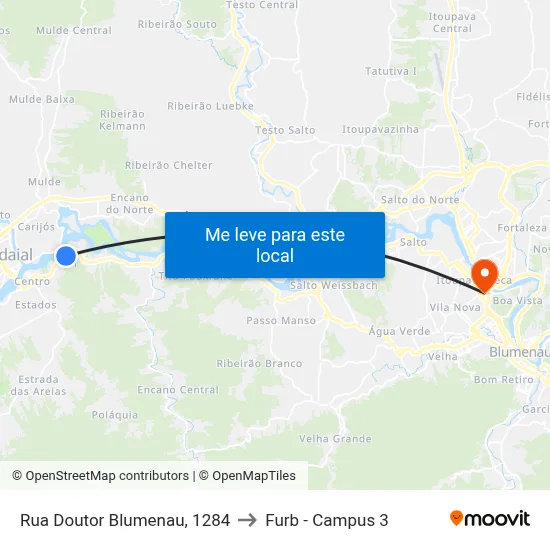 Rua Doutor Blumenau, 1284 to Furb - Campus 3 map