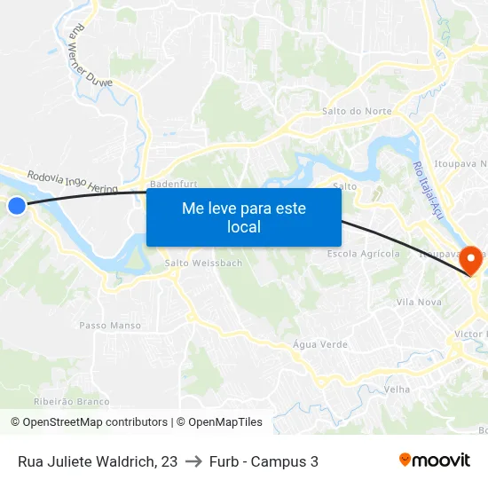 Rua Juliete Waldrich, 23 to Furb - Campus 3 map