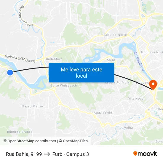 Rua Bahia, 9199 to Furb - Campus 3 map