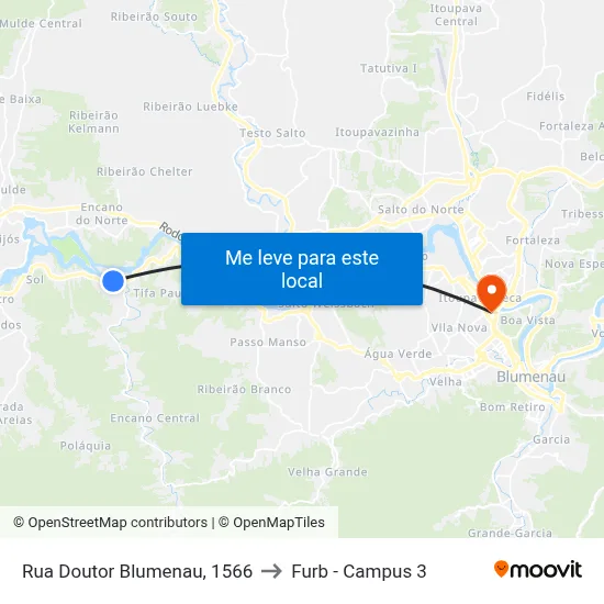 Rua Doutor Blumenau, 1566 to Furb - Campus 3 map