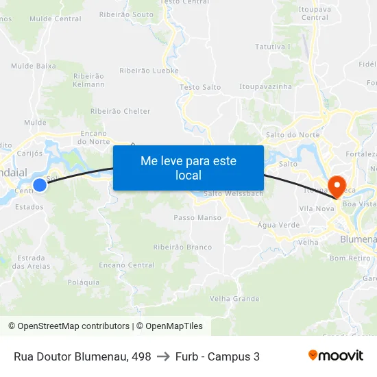 Rua Doutor Blumenau, 498 to Furb - Campus 3 map