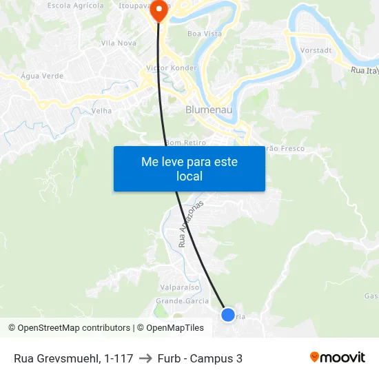 Rua Grevsmuehl, 1-117 to Furb - Campus 3 map