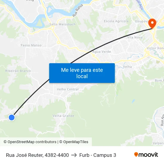Rua José Reuter, 4382-4400 to Furb - Campus 3 map