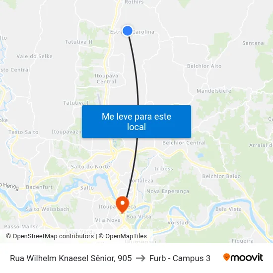 Rua Wilhelm Knaesel Sênior, 905 to Furb - Campus 3 map