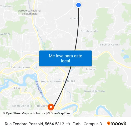 Rua Teodoro Passold, 5664-5812 to Furb - Campus 3 map