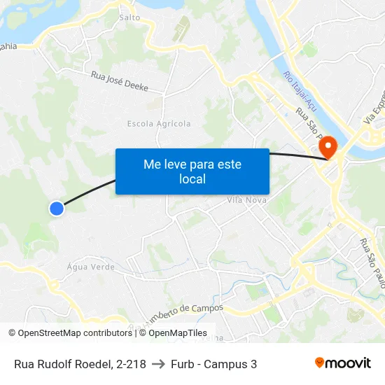 Rua Rudolf Roedel, 2-218 to Furb - Campus 3 map