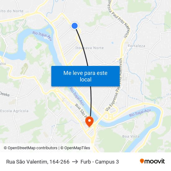 Rua São Valentim, 164-266 to Furb - Campus 3 map