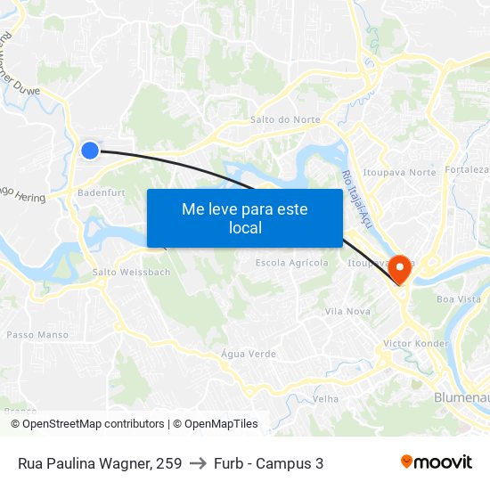 Rua Paulina Wagner, 259 to Furb - Campus 3 map