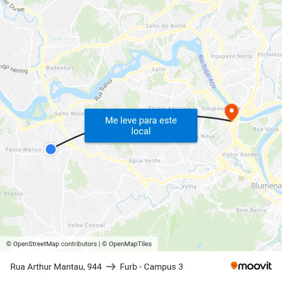 Rua Arthur Mantau, 944 to Furb - Campus 3 map