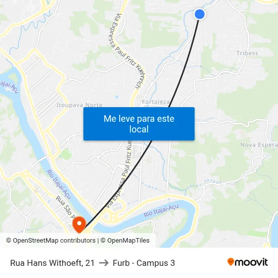 Rua Hans Withoeft, 21 to Furb - Campus 3 map