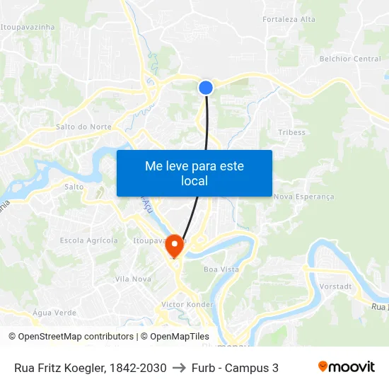 Rua Fritz Koegler, 1842-2030 to Furb - Campus 3 map