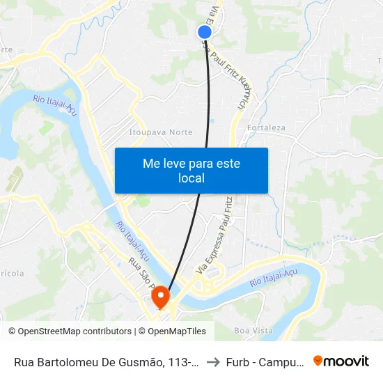 Rua Bartolomeu De Gusmão, 113-175 to Furb - Campus 3 map