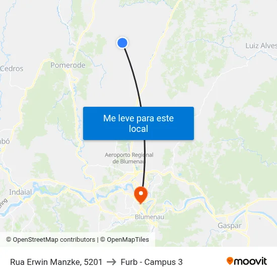 Rua Erwin Manzke, 5201 to Furb - Campus 3 map