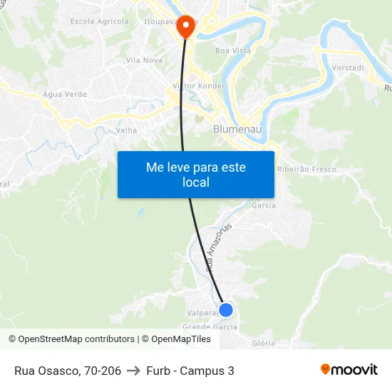 Rua Osasco, 70-206 to Furb - Campus 3 map