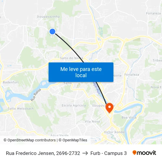 Rua Frederico Jensen, 2696-2732 to Furb - Campus 3 map