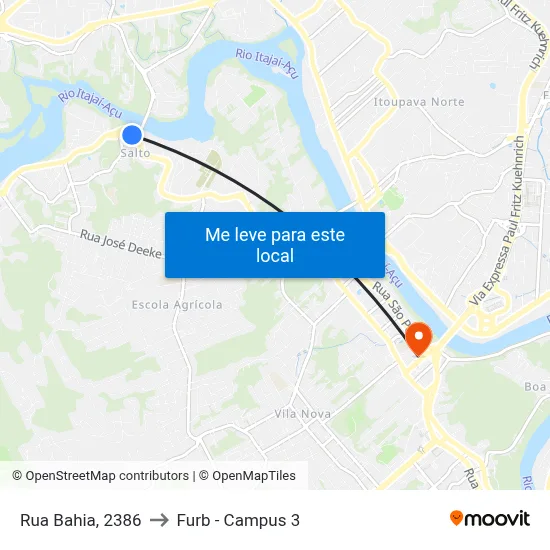 Rua Bahia, 2386 to Furb - Campus 3 map