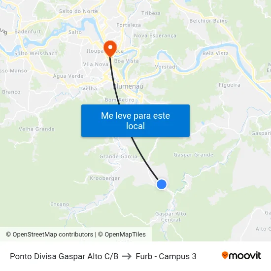 Ponto Divisa Gaspar Alto C/B to Furb - Campus 3 map