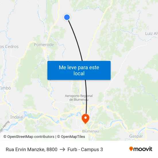 Rua Ervin Manzke, 8800 to Furb - Campus 3 map