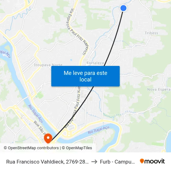 Rua Francisco Vahldieck, 2769-2815 to Furb - Campus 3 map