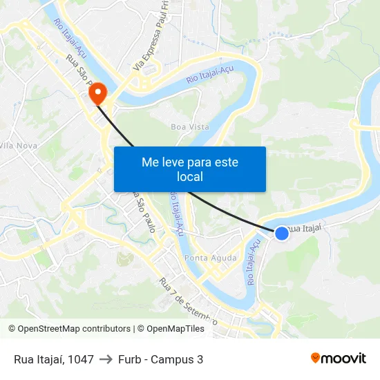 Rua Itajaí, 1047 to Furb - Campus 3 map
