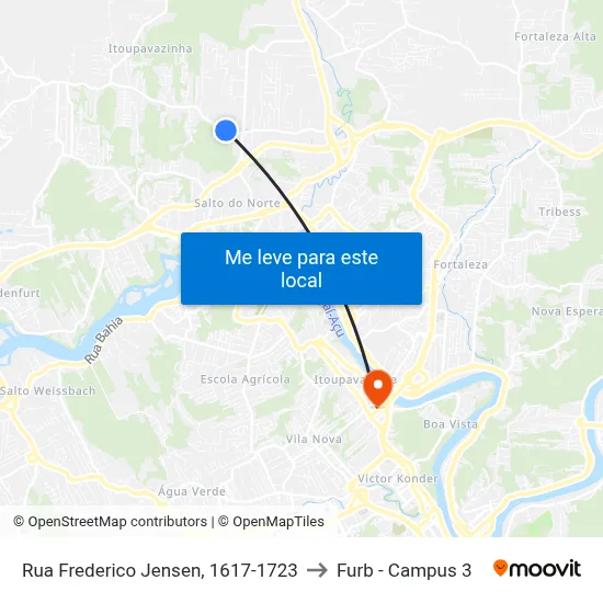 Rua Frederico Jensen, 1617-1723 to Furb - Campus 3 map