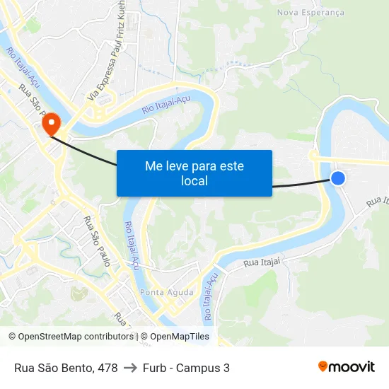 Rua São Bento, 478 to Furb - Campus 3 map