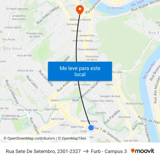 Rua Sete De Setembro, 2301-2327 to Furb - Campus 3 map