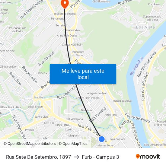 Rua Sete De Setembro, 1897 to Furb - Campus 3 map
