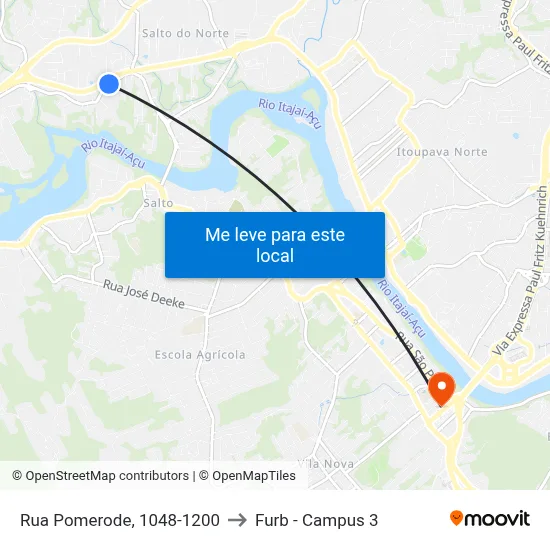 Rua Pomerode, 1048-1200 to Furb - Campus 3 map