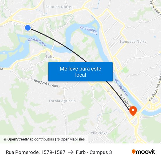 Rua Pomerode, 1579-1587 to Furb - Campus 3 map