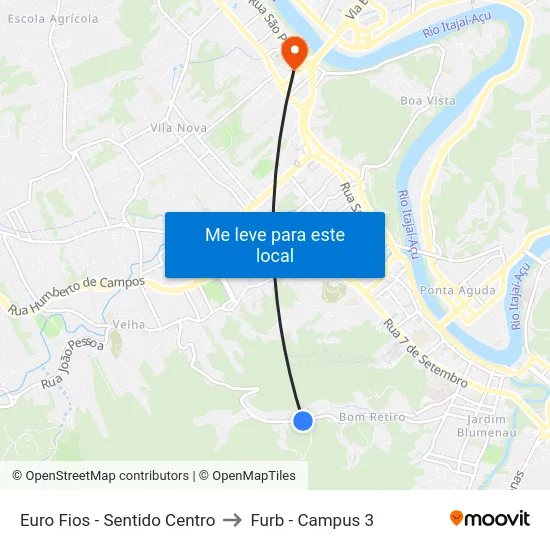 Euro Fios - Sentido Centro to Furb - Campus 3 map