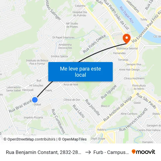 Rua Benjamin Constant, 2832-2850 to Furb - Campus 3 map