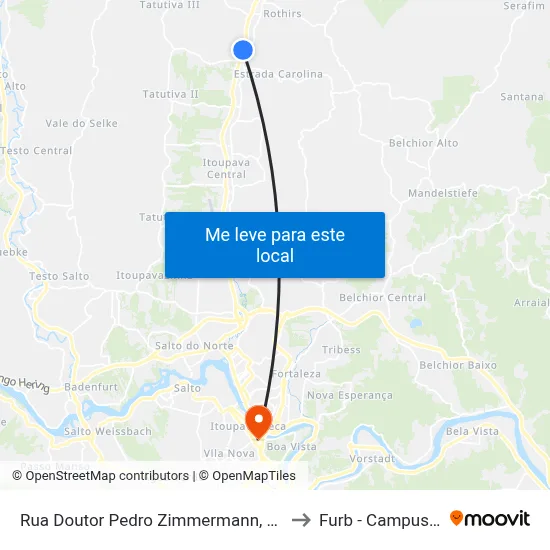 Rua Doutor Pedro Zimmermann, 29 to Furb - Campus 3 map
