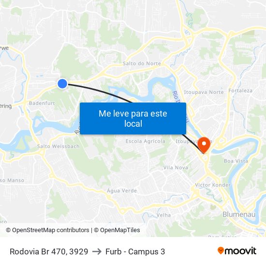 Rodovia Br 470, 3929 to Furb - Campus 3 map