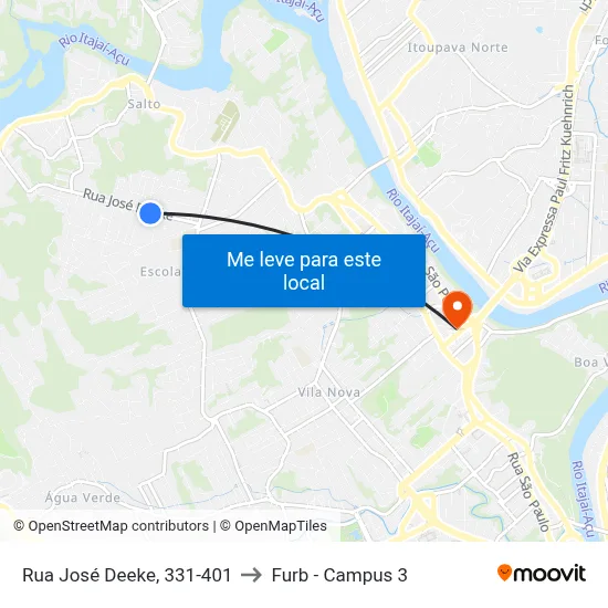 Rua José Deeke, 331-401 to Furb - Campus 3 map