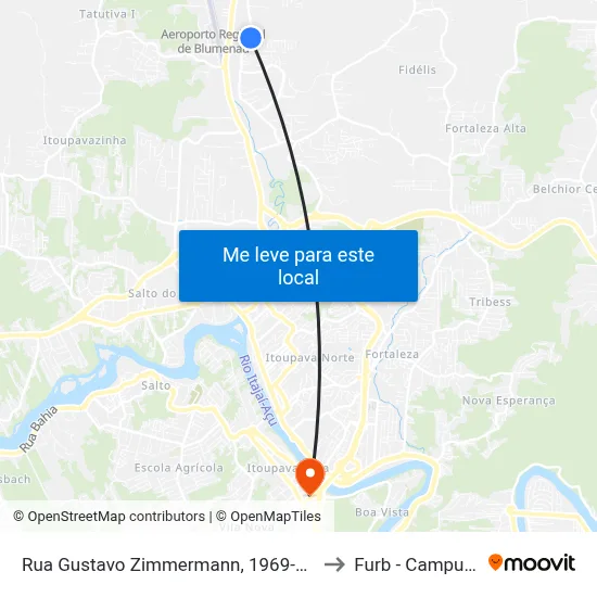 Rua Gustavo Zimmermann, 1969-2037 to Furb - Campus 3 map