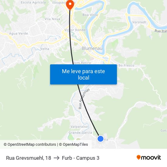 Rua Grevsmuehl, 18 to Furb - Campus 3 map