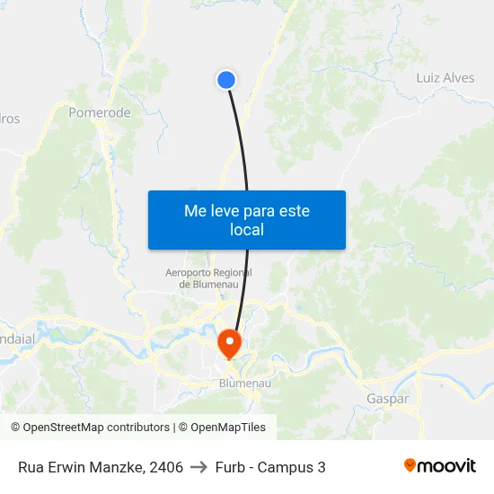 Rua Erwin Manzke, 2406 to Furb - Campus 3 map